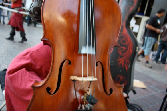 cello of a street artist at the general strike in Oakland 2011
